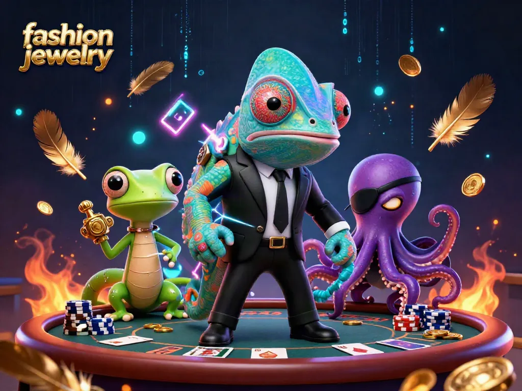 Experience fashion jewelry excitement with this vibrant casino scene featuring animated characters and poker elements.
