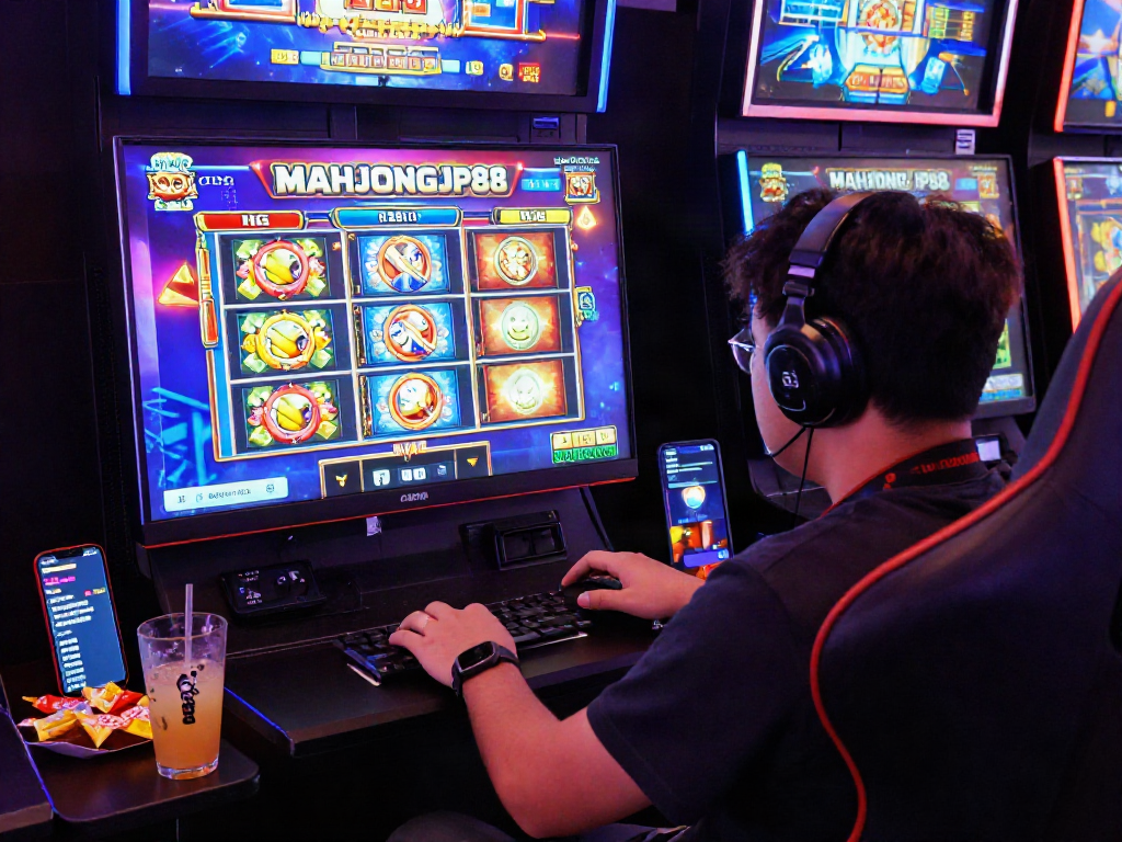 Player immersed in Slot MAHJONGJP88 gaming, vibrant visuals and engaging atmosphere.