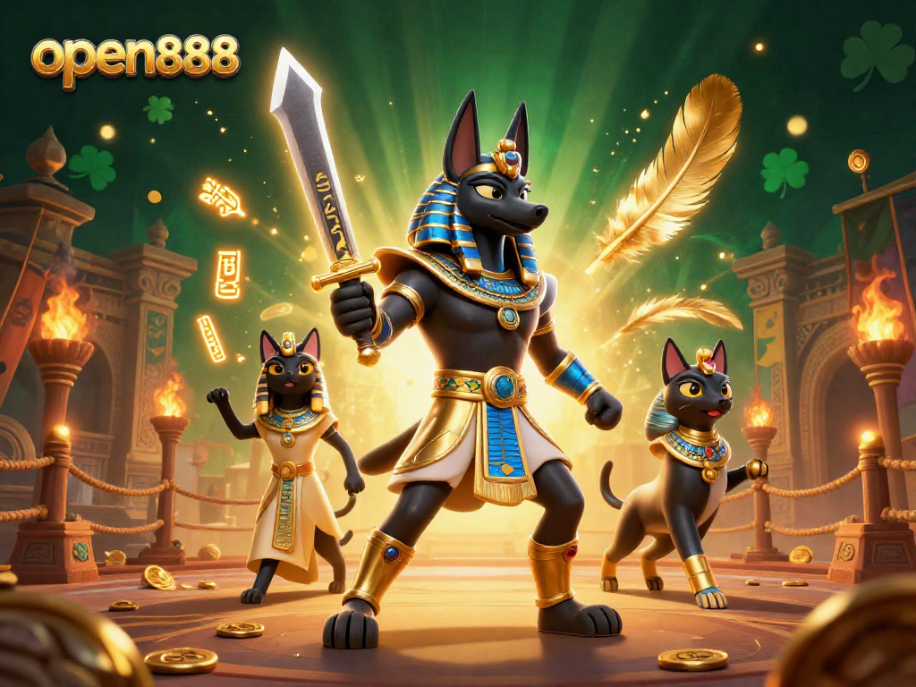 Experience exciting bets at open888 in a vibrant casino arena filled with ancient Egyptian warriors.