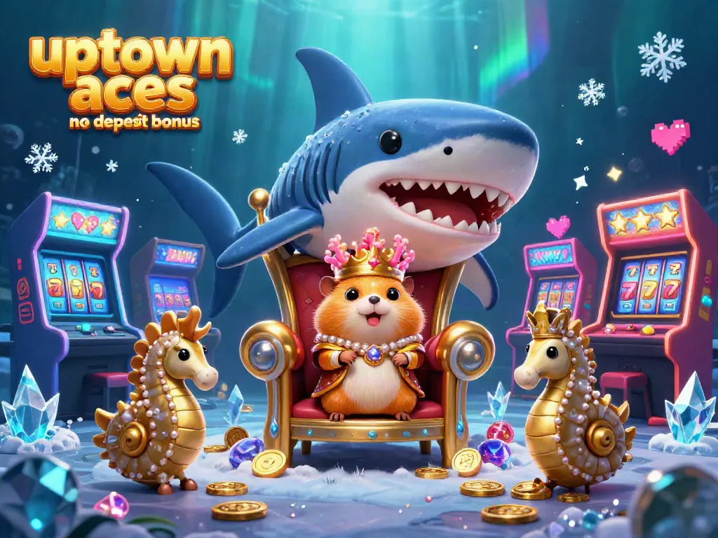 Play with uptown aces no deposit bonus in a vibrant underwater casino scene with characters and gaming elements.