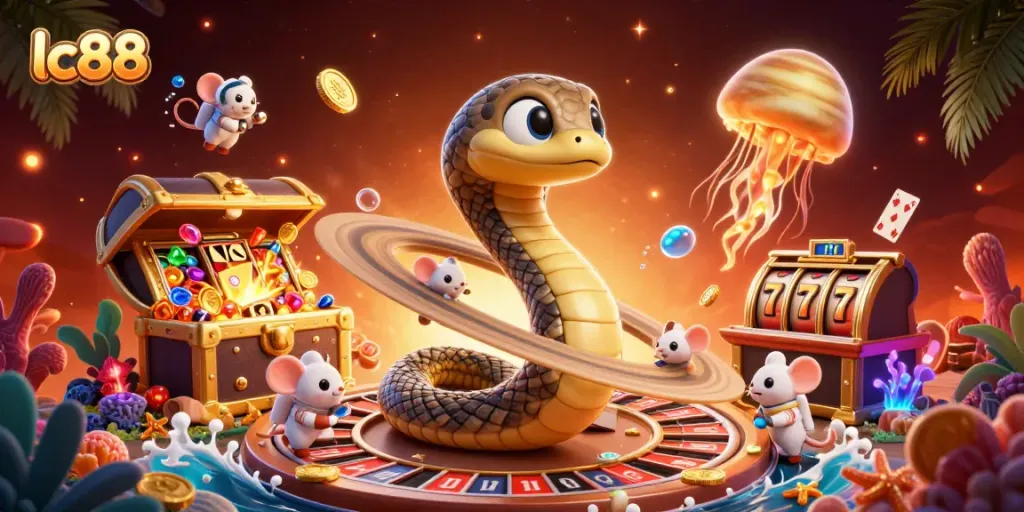 Experience cosmic betting action with lc88's animated roulette scene featuring a Saturn ring snake.