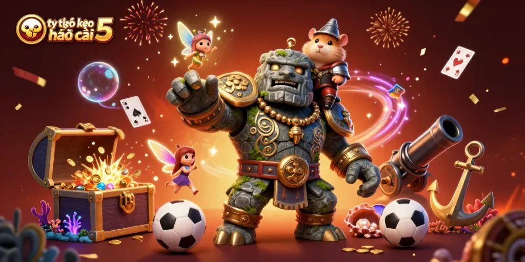 Engage with tỷ lệ kèo nhà cái 5 in an energetic sports betting scene filled with vibrant characters and magic.