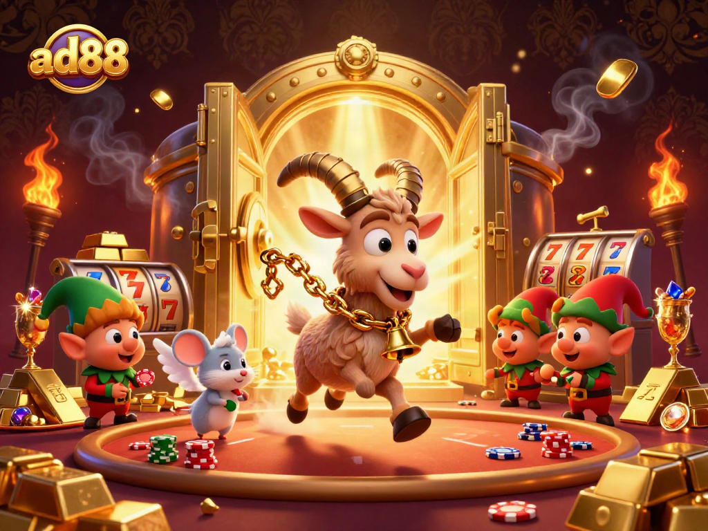 Engage with exciting gaming at ad88, featuring adventurous characters in a lively casino scene.
