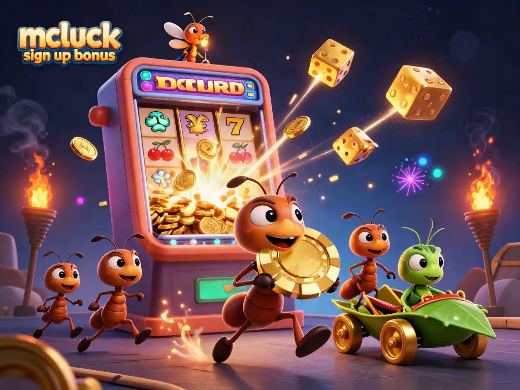 Experience the mcluck sign up bonus with a thrilling 3D heist scene featuring vibrant casino elements.