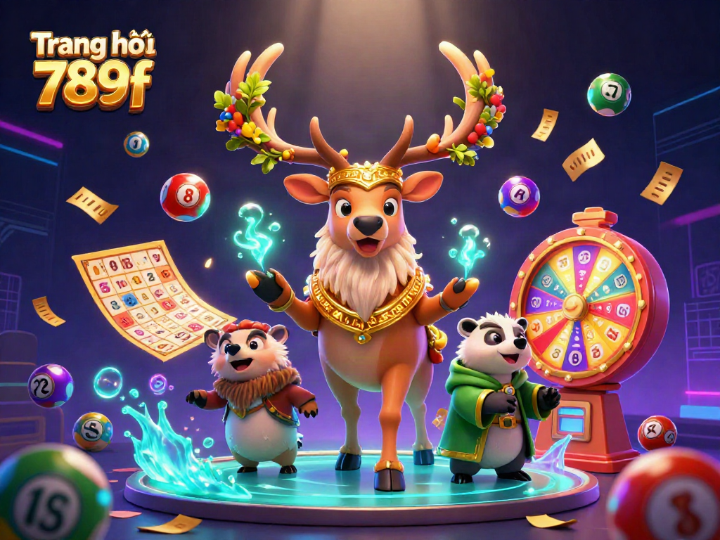 Capture the excitement of Trang chủ 789f with colorful lottery elements and enchanting characters in an interactive scene.