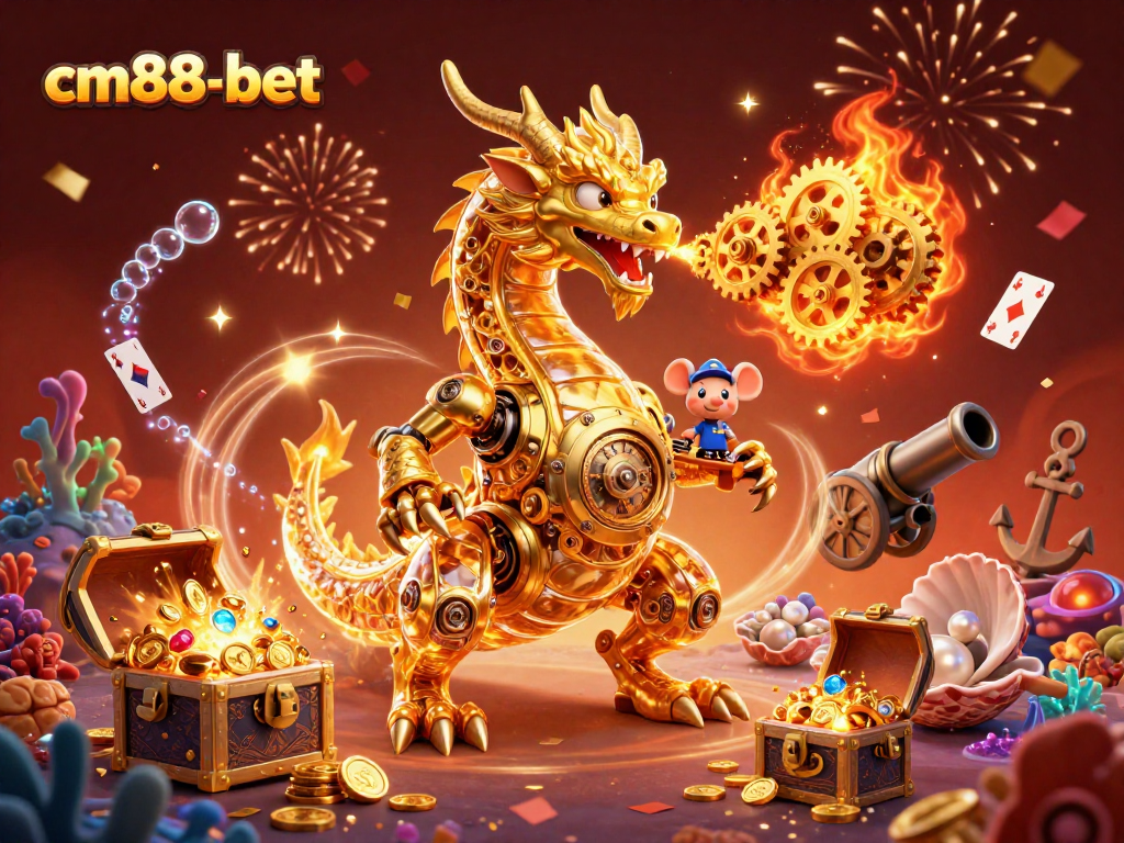 Experience thrilling gameplay at cm88-bet with a golden dragon and treasure-filled underwater scene.