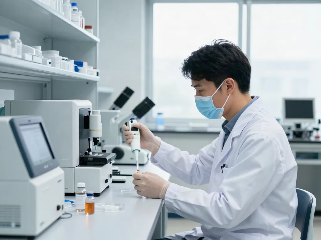 Researcher analyzing GHK-Cu copper peptide for sale in a professional lab.