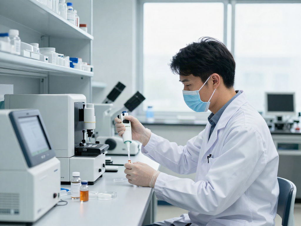 Researcher analyzing GHK-Cu copper peptide for sale in a professional lab.