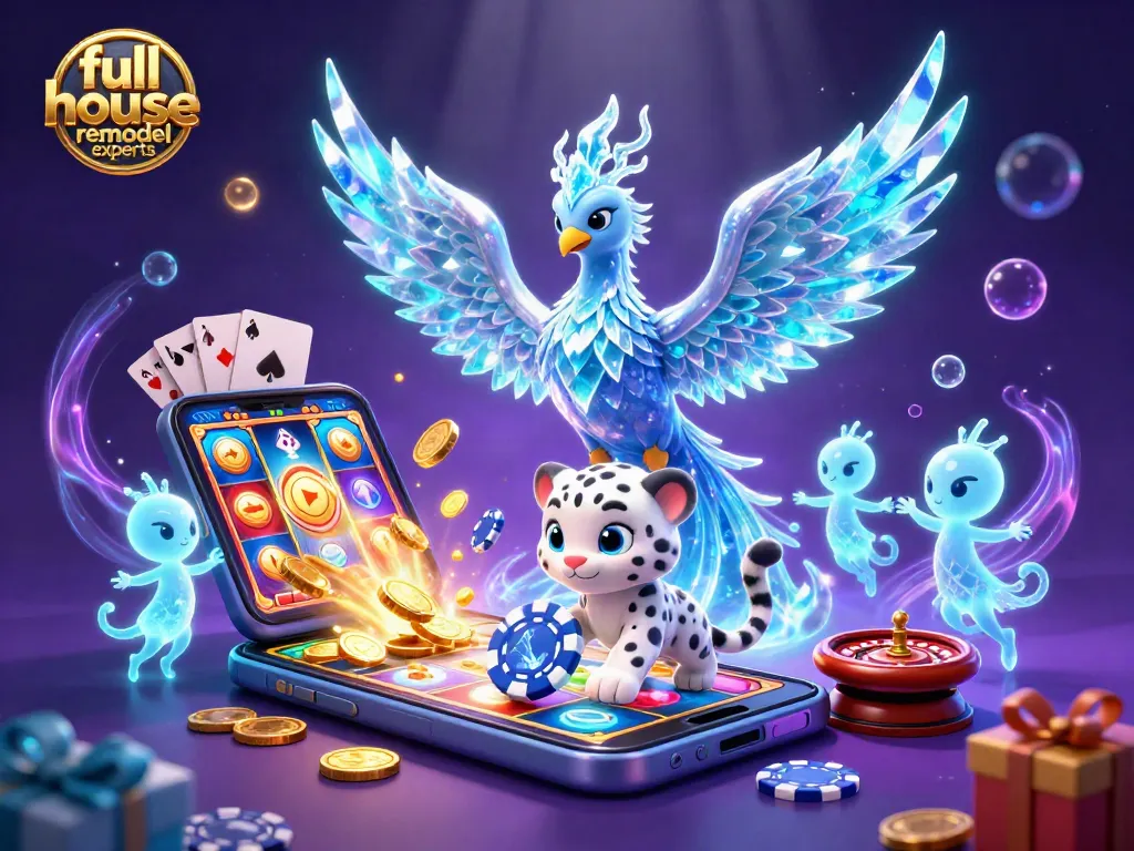 Experience vibrant gameplay antics from full house remodel experts in this lively casino-themed illustration with magical characters.