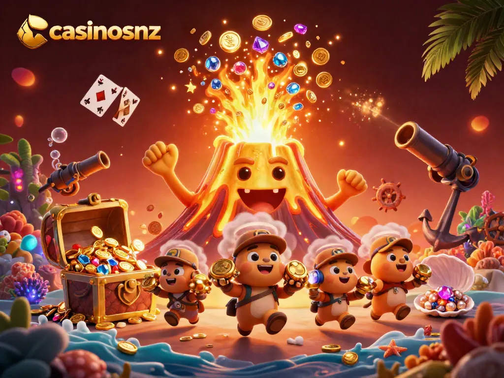 Experience the vibrant excitement of casinosnz with treasures and dynamic gameplay imagery.