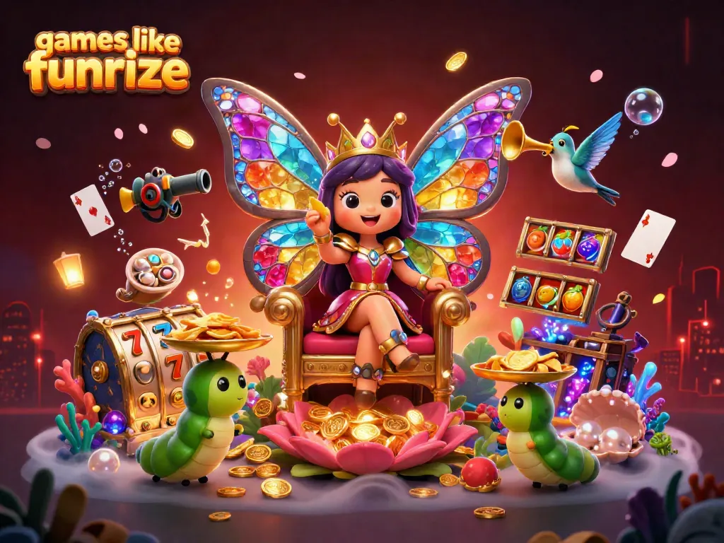 Play exciting games like funrize with a vibrant 3D casino scene full of colorful characters.