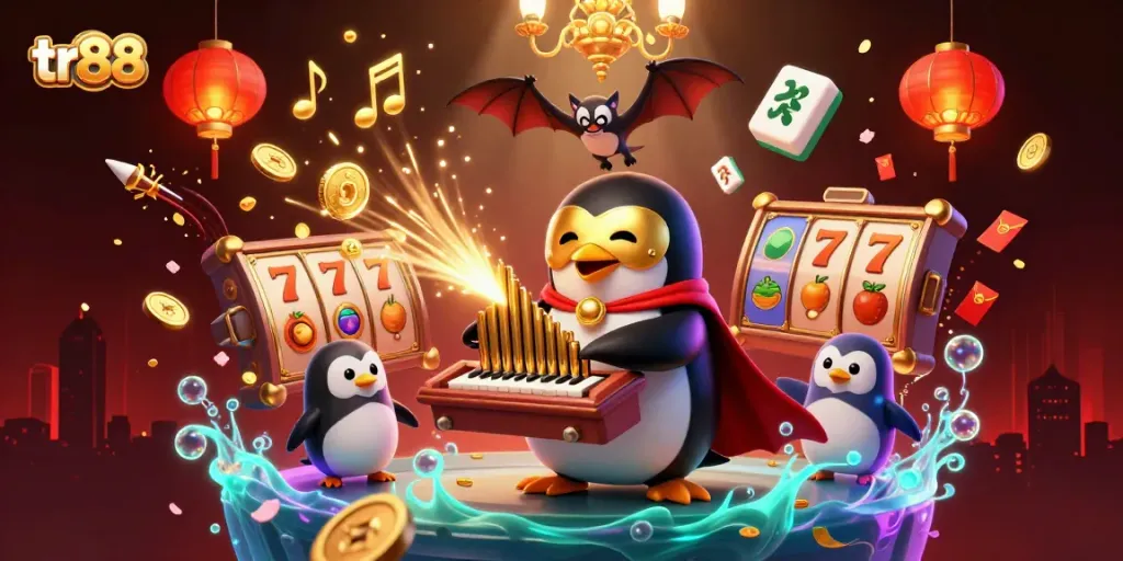 Enjoy thrilling gaming with the tr88 online casino, featuring vibrant slot reels and golden coin action.