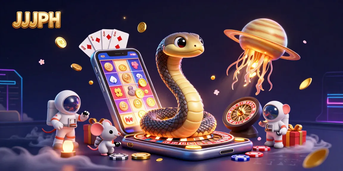 Engage with JJJPH as astronaut mice place bets on a cosmic roulette wheel, surrounded by slot games and prizes.