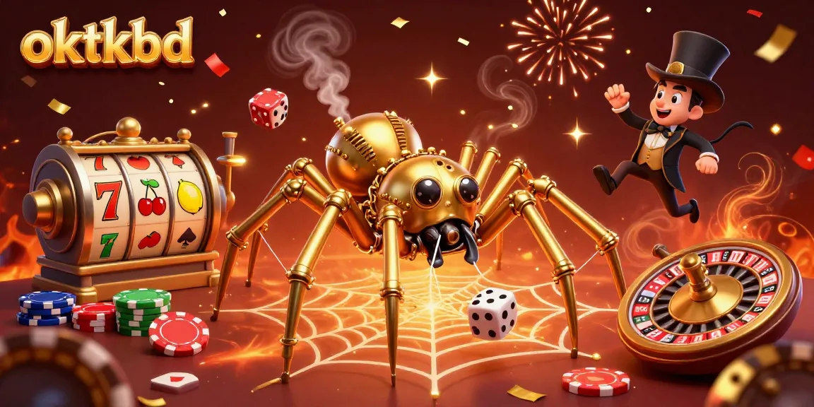 Immerse in oktkbd casino adventures with a golden spider webbing luck amidst vibrant gaming excitement.