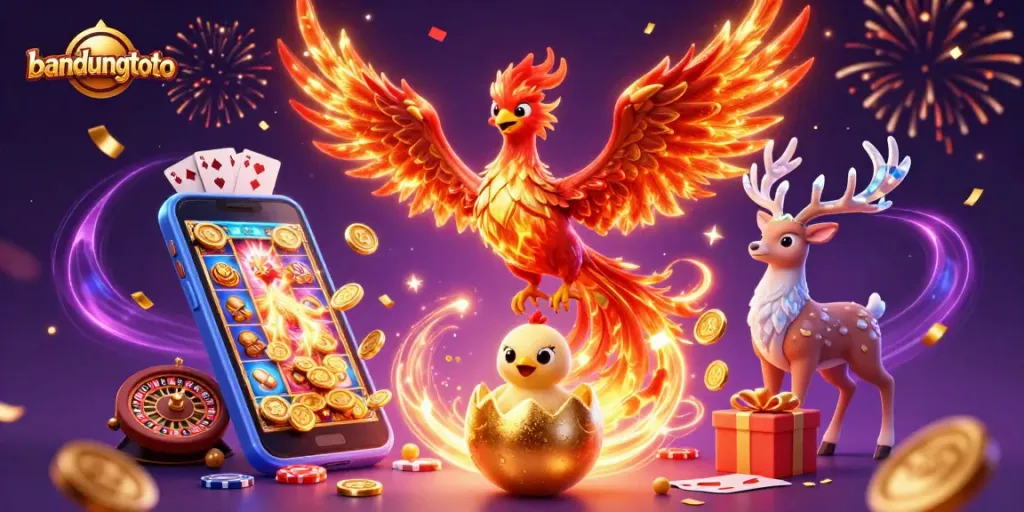 Experience thrilling gambling action with bandungtoto as the fiery phoenix rises amidst slot games and excitement.