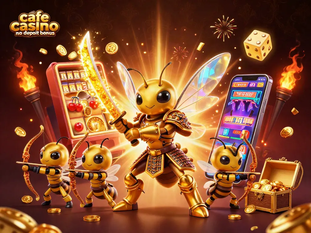 Play with cafe casino no deposit bonus in a vibrant illustration of winning game elements.