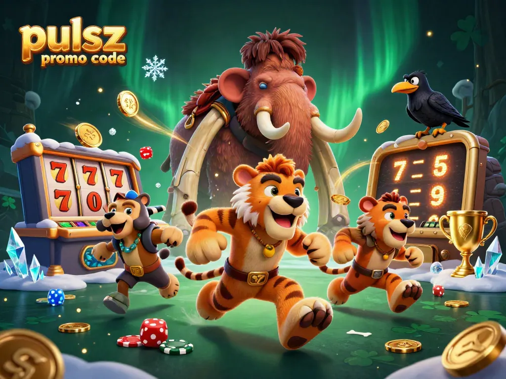 Engage with the exciting pulsz promo code scene featuring caveman casino characters and dynamic slot elements.