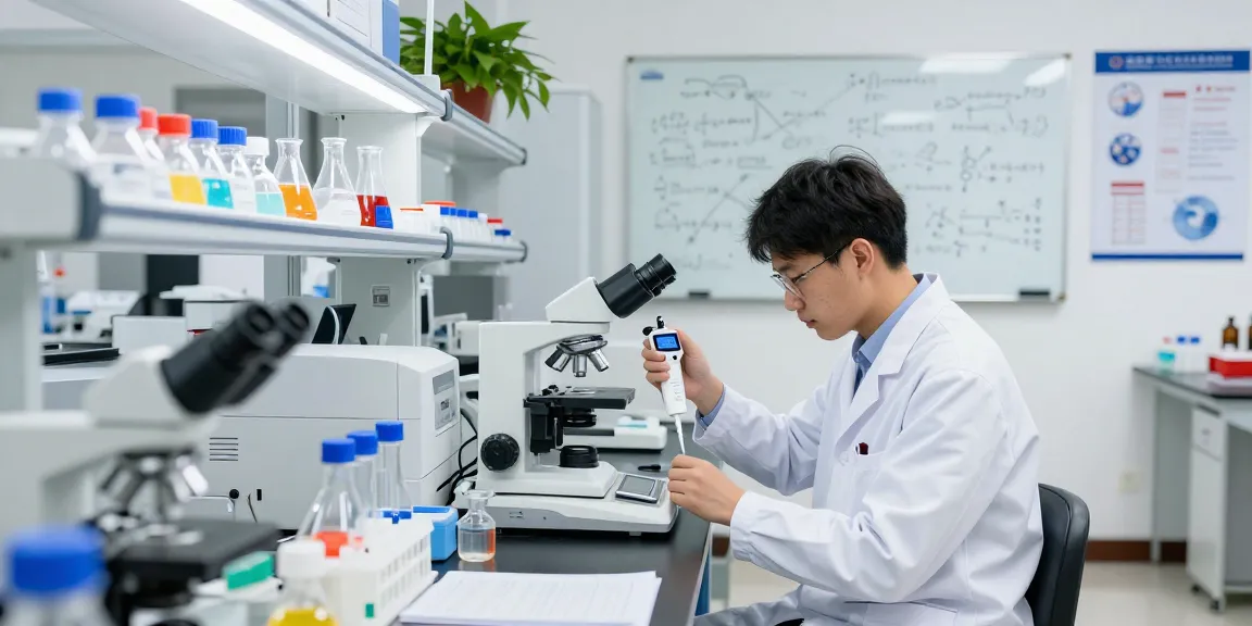 Scientist at https://summitresearchsupply.com laboratory conducting innovative research with high-tech equipment and vibrant reagents.
