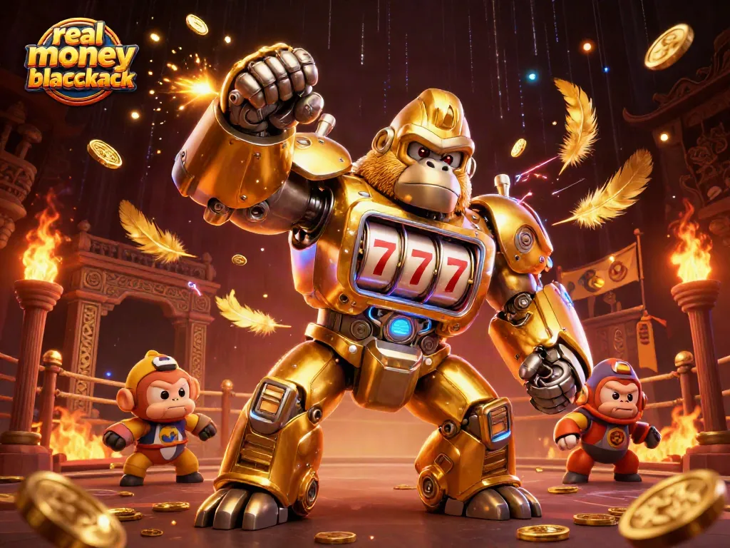 Engage with real money blackjack action in an ultra-detailed 3D casino scene featuring dynamic elements.