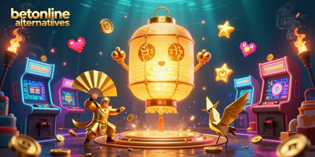 Engage with betonline alternatives through a vibrant 3D digital art showcasing a mystical night market casino.