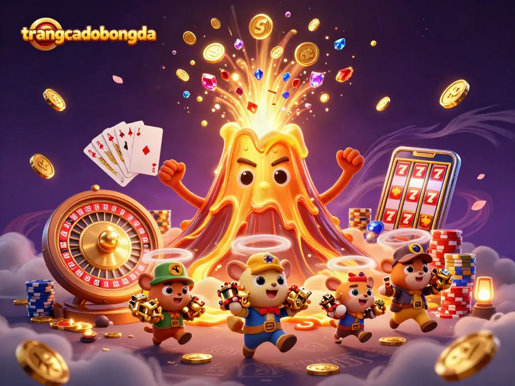 Experience exciting wins with trangcadobongda's vibrant 3D casino scene filled with treasures and playful characters.