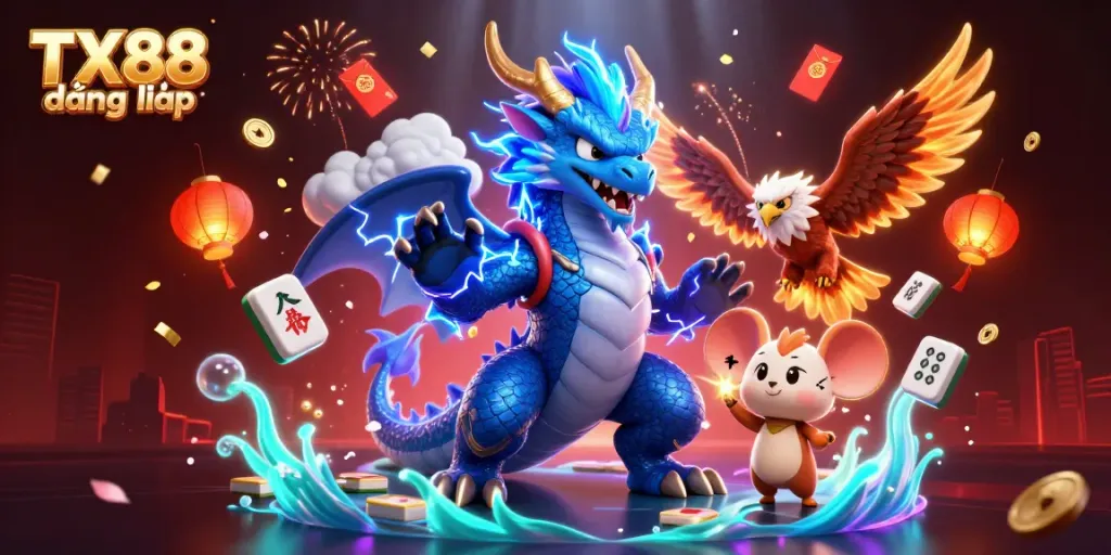 Experience winning excitement with TX88 đăng nhập in a vibrant 3D casino scene.