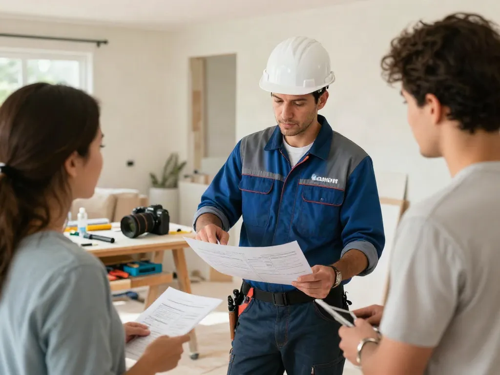 Professional contractor discussing wish4d project details with a homeowner at a local service site.
