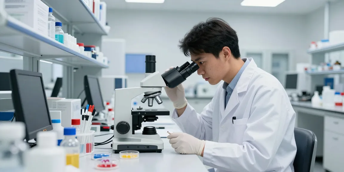 Scientist using a peptide price tool in a modern lab.
