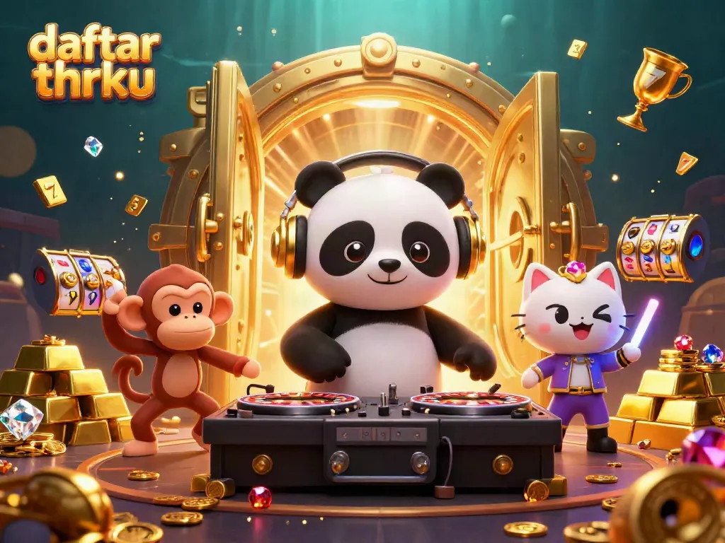 Spin the reels and enjoy the vibrant gaming atmosphere of daftar thrku with animated characters and gold treasures.