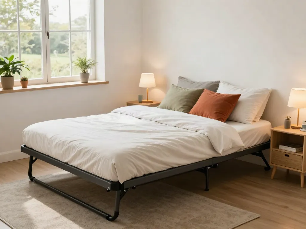 Cozy folding bed setup in modern bedroom with inviting decor