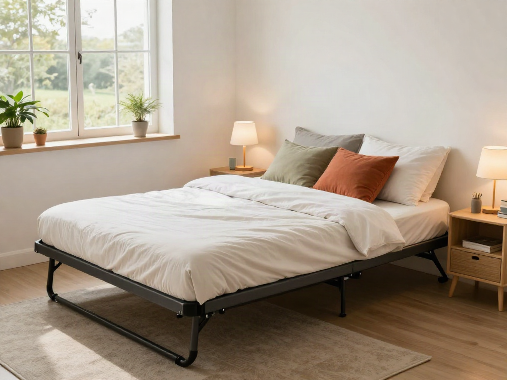 Cozy folding bed setup in modern bedroom with inviting decor