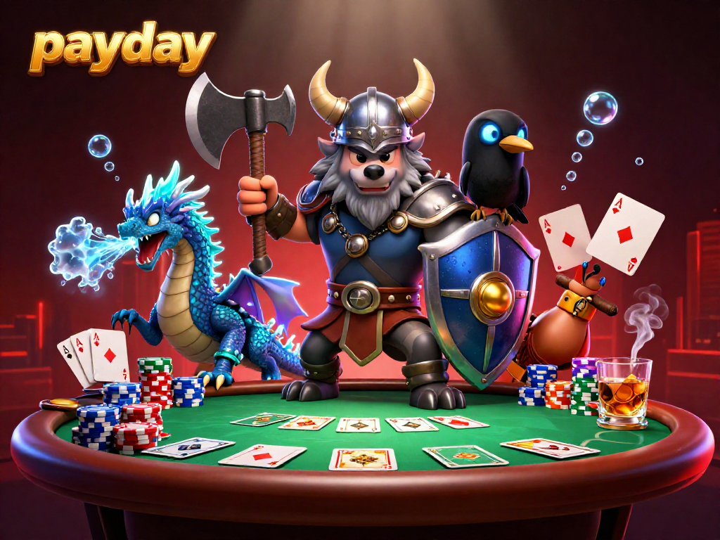 Engage in thrilling payday poker battles with a Viking warrior and his dragon companion.