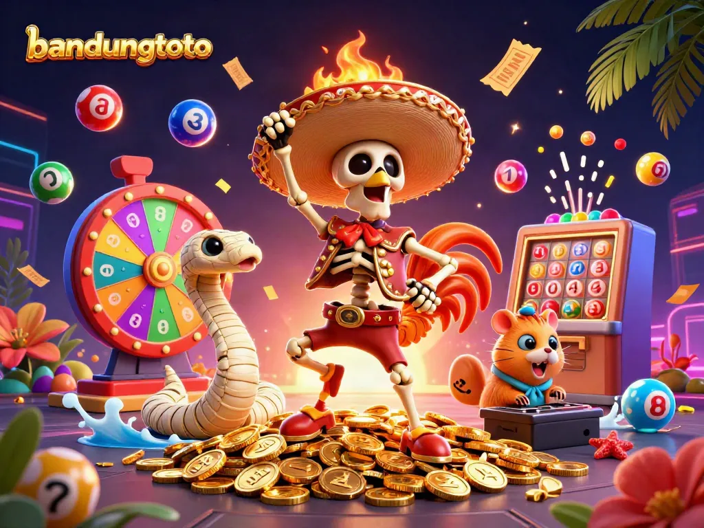 Experience the thrill of bandungtoto with a vibrant casino scene featuring a colorful mariachi rooster and a DJ hamster!