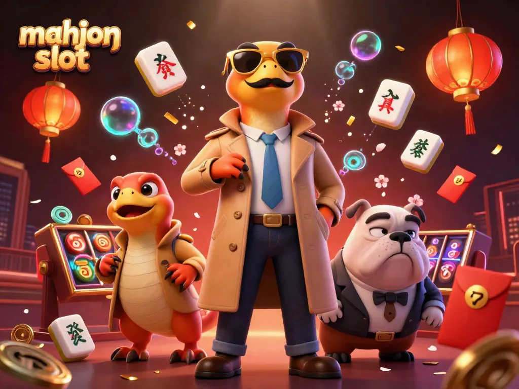 Experience the mahjong slot excitement with raptors in disguise and vibrant gaming elements surrounding them.