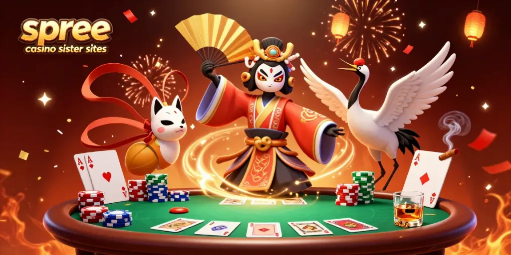 Engage with spree casino sister sites through this vibrant 3D illustration showcasing a dynamic casino scene.