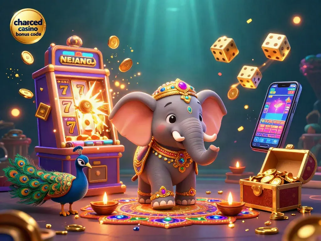 Engage with the chanced casino bonus code showcasing vibrant slot machine action and festive characters.