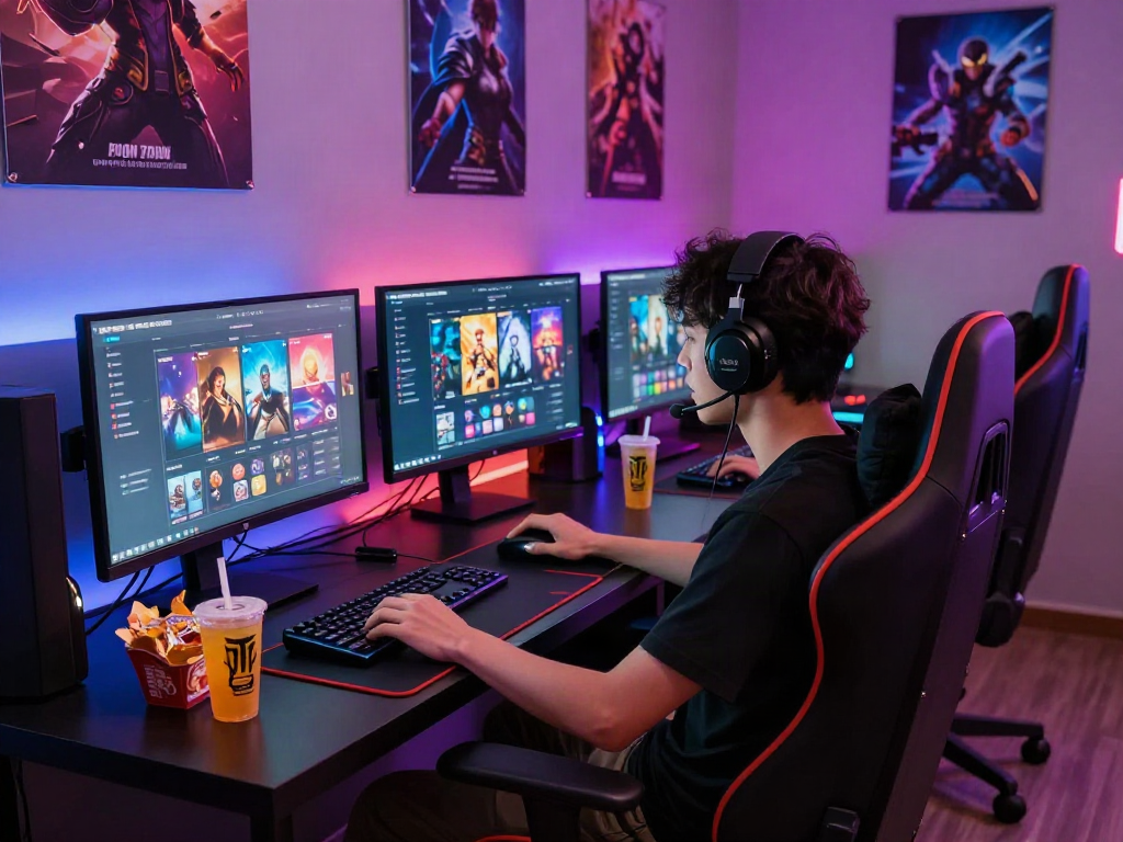 Interactive gaming lounge with vibrant porngames displayed on screens, energizing atmosphere