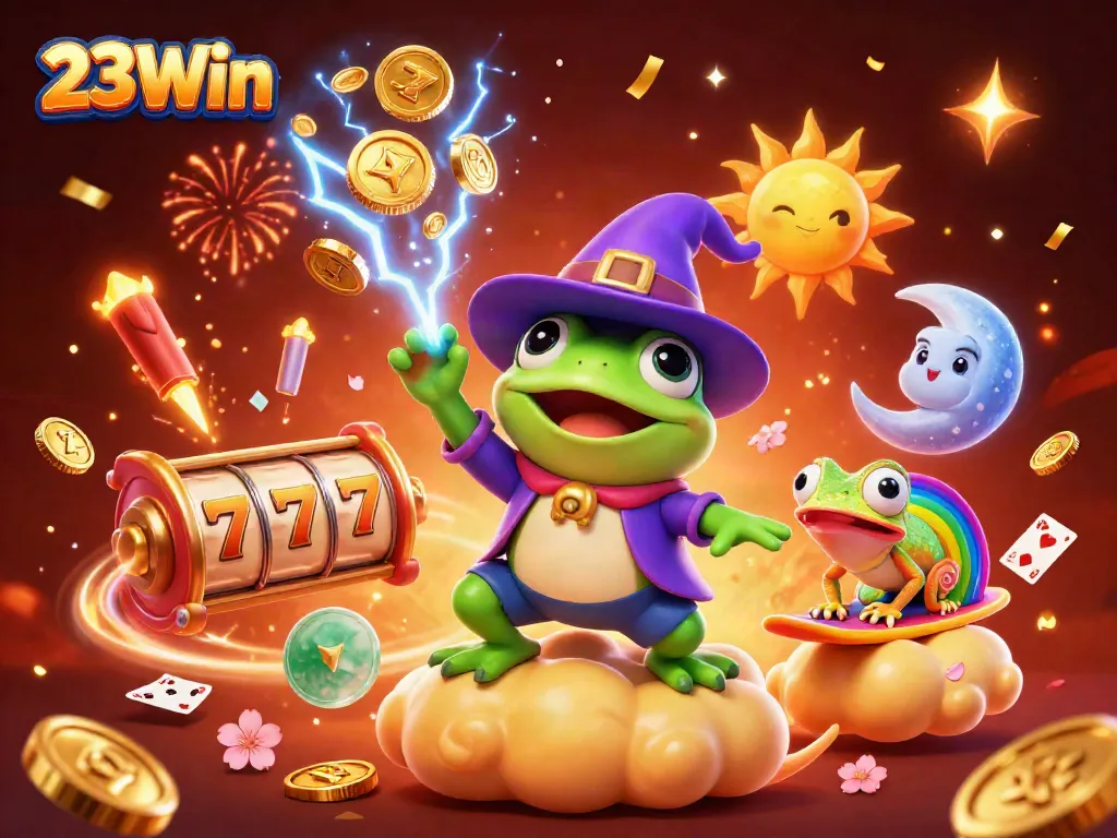 Explore the vibrant world of 23Win with gold coins, lively characters, and casino excitement.