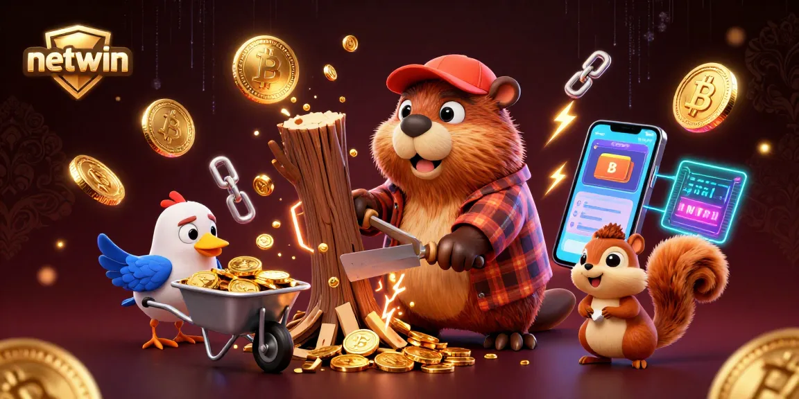 Experience the excitement of netwin with cartoon characters collecting golden coins in a vibrant casino-themed scene.