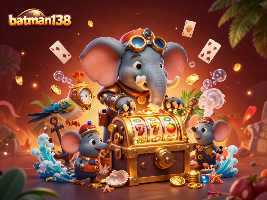 Spin the batman138 slot machine to reveal treasures and big wins in this vibrant 3D casino scene.