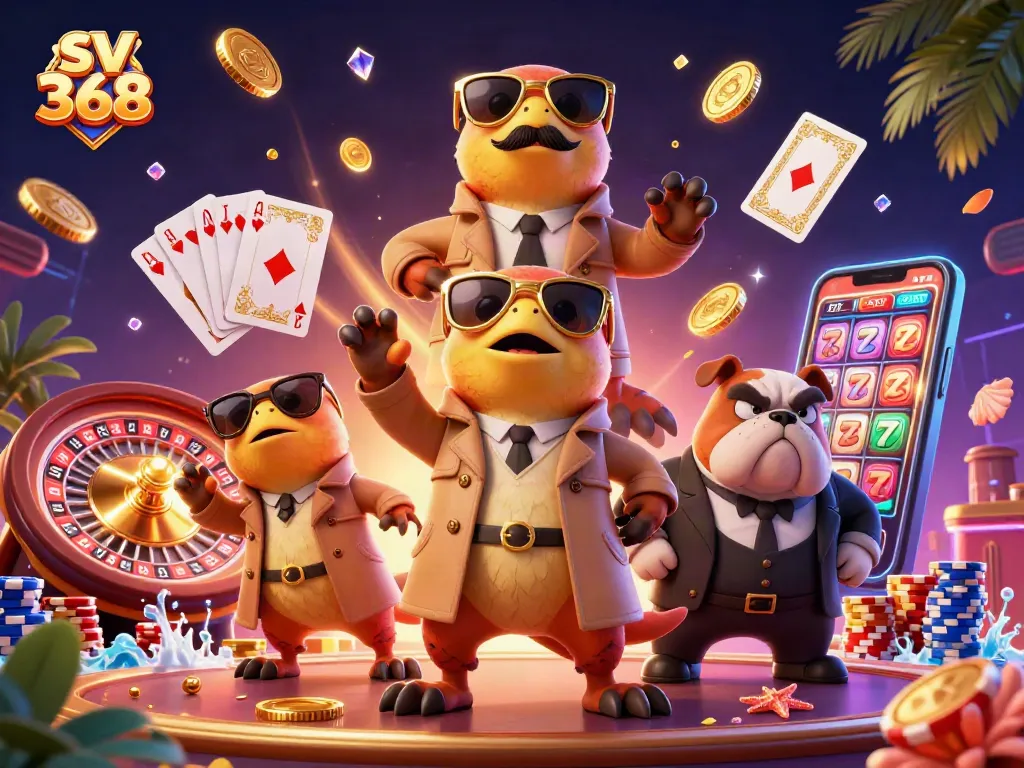 Win big at sv 368 with vibrant casino games and raptors in a trench coat scene.