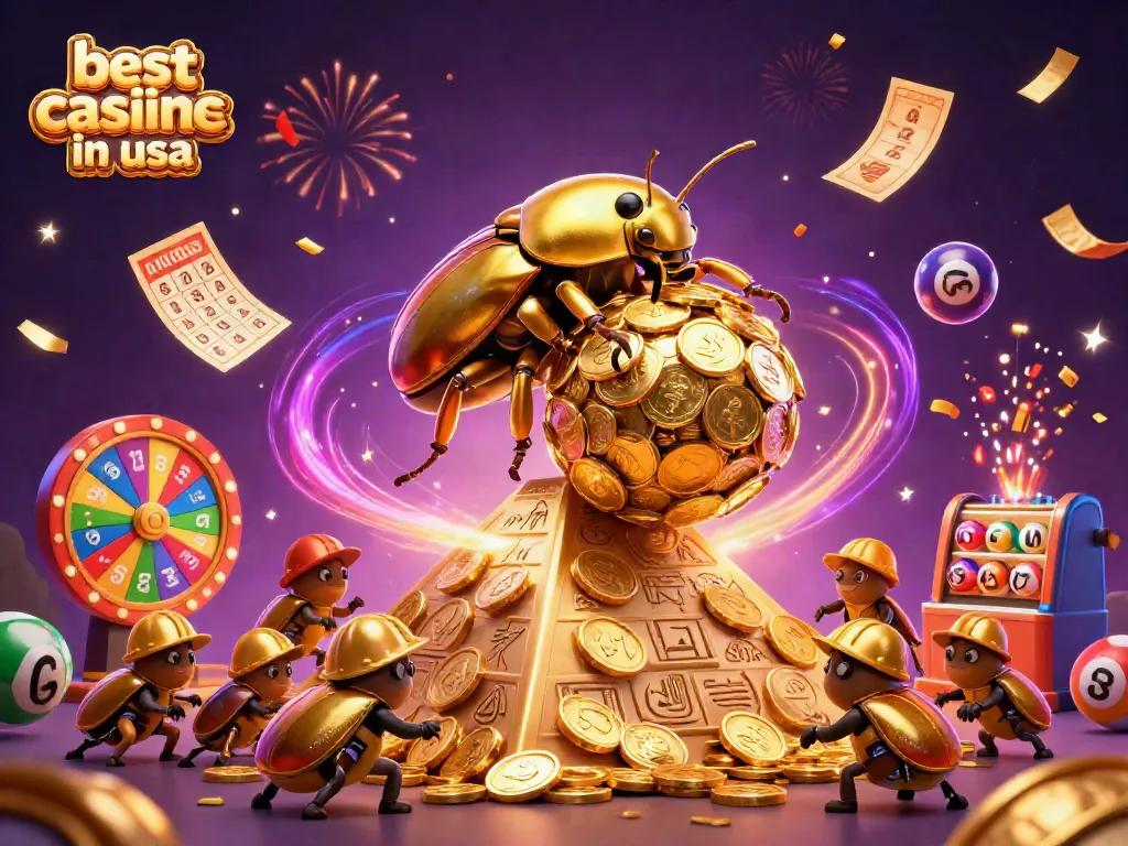 Engage with the best online casinos in usa featuring golden coins, lottery elements, and festive casino themes.