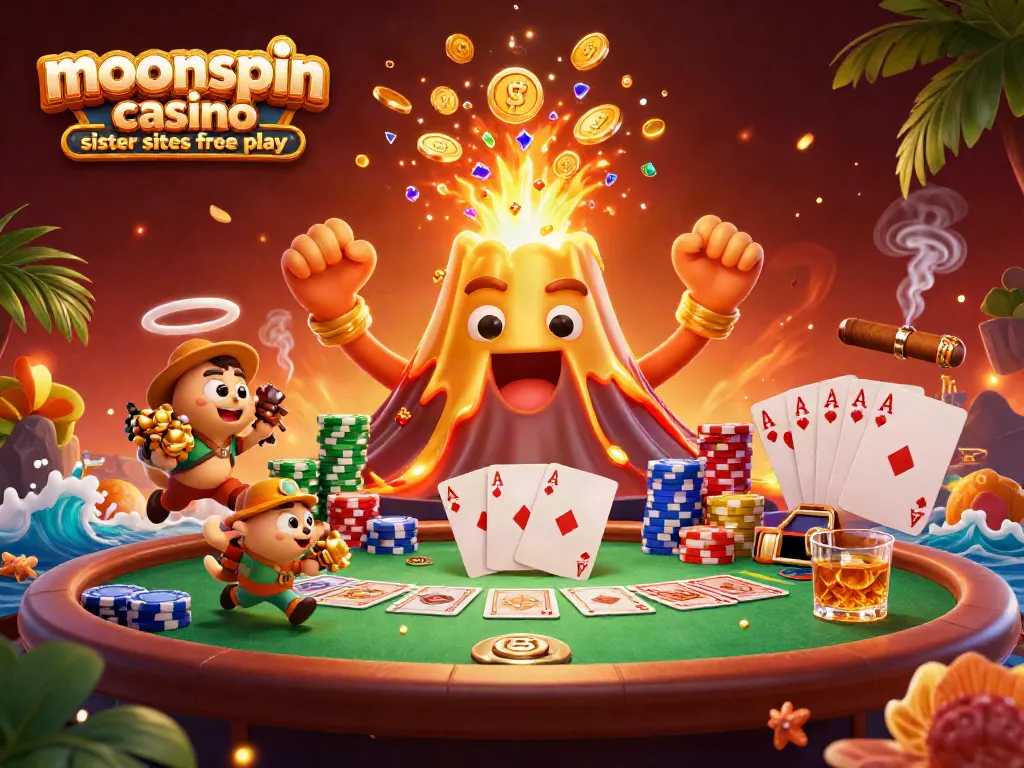 Experience thrilling play at moonspin casino sister sites free play featuring a golden volcano and treasure.