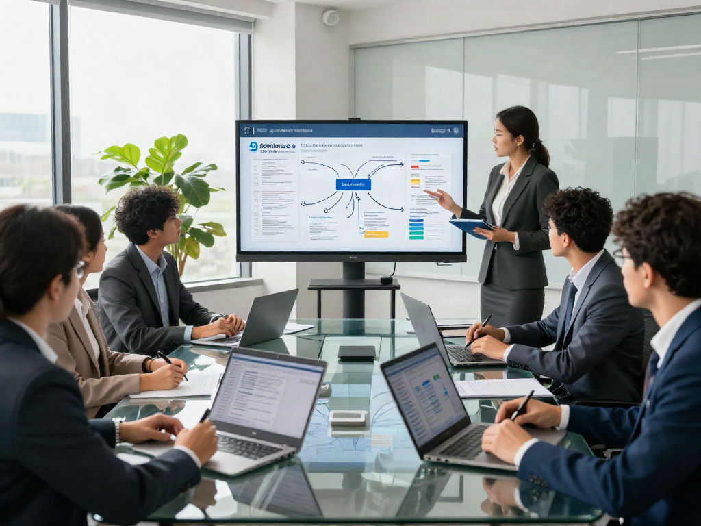 Professionals collaborating on document fraud detection software strategies in a modern office setting.