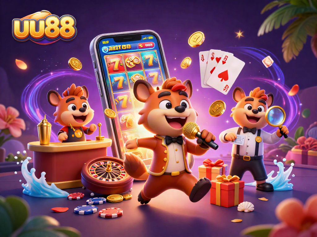Engage with uu88's vibrant casino experience featuring playful hyenas and exciting gameplay elements.