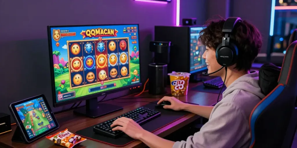 Immerse in QQMacan online gaming experience with vibrant visuals and engaging setup.