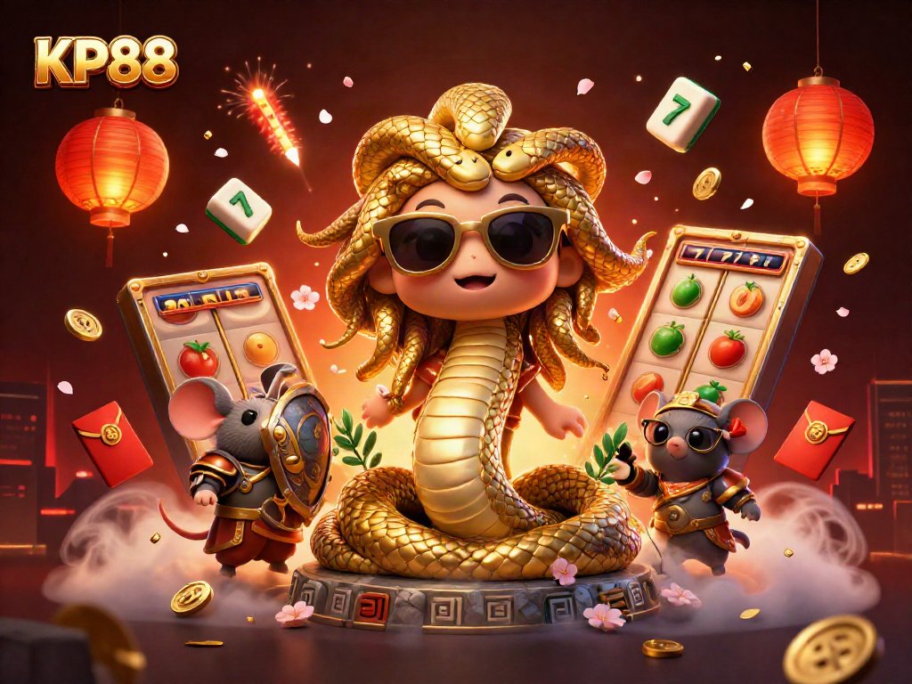 Experience exciting gameplay at KP88 with vibrant slot machines, golden coins, and lively characters.